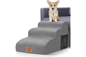 HEVOL Escalier pour Chiens à 3 Marches, Haute Densité Anti-dérapant Escalier Chien 30D, Escalier pour Animaux Chiens âgés et Animaux Blessés (Gris)