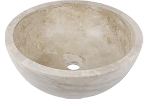 'aquaSu® Waschtisch Travertin 40 cm | runder Aufsatzwaschtisch | Travertin marmoriert |Waschbecken Ø 40 cm zur Aufsatz-Montage | Unikat aus Natur-Stein | Höhe 15 cm | Naturprodukt | 57500 3