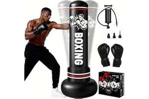 Sac de Frappe sur Pied Gonflable pour Adulte, Qoosea Punching Ball avec Gants et Pompe à Air, Sac de Boxe pour Entraînement de Kickboxing, MMA Karaté Fitness Taekwondo Idéal Cadeau