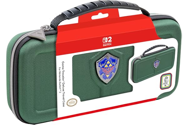 R.D.S. Industries, Inc. - Funda de Viaje de Lujo con Licencia de Game Traveler diseñada para Nintendo Switch, Nintendo Switch 2, OLED, Zelda Hylian Shield, Verde (HS12GRN)