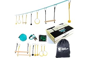 France Trampoline - Parcours d'obstacles pour Enfants – Parcours Ninja Slackline 15m avec 7 Obstacles - Jeu à Suspendre pour Enfants et Adultes jusqu'à 110kg
