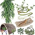 RUNANIA 10Pcs Bearded Dragon Tank Accessories, Reptile Hammock Plants Bridge Jungle Climber Vines for Snakes Bearded Dragon Chameleon Gecko Lizard