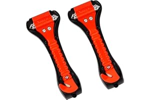 HONGXIN-SHOP Marteau de Sécurité Automobile 2 en 1 Marteaux de d'urgence Secours avec Le Disjoncteur de Fenêtre de Voiture et Le Coupeur de Ceinture de Seat Outil D'évasion de Secours Orange 2 Pièces