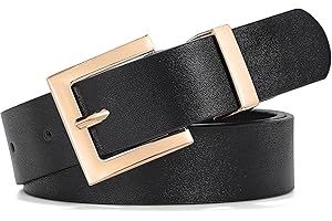 XZQTIVE Women's Leather Belt for Jeans Pants Fashion Ladies Belt with Gold Buckle Black Belt for Women