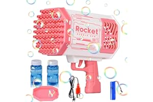 JONRRYIN Macchina Fare Bolle Automatica, 69 Buche Bubble Gun, Pistola Bolle Sapone, Giocattoli Creazione con Due Bottiglie Acqua Saponata Compleanno Festa Nozze Giochi Coperto e All'aperto (Pink)
