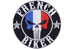 Écusson Thermocollant "Motard Français" Patch Biker Drapeau Français | Patch pour Jeans Cadeau Motard Application pour Accessoires de Moto/Bottes/Valise de Moto | 90x90mm