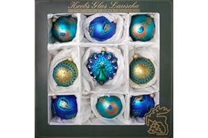 Krebs Glas Lauscha różne pawie - szklane kulki - bombki świąteczne - ozdoby świąteczne - ptaki (kulki + niebieska figurka)