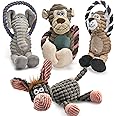 AWOOF Squeaky Dog Toys 4 Pack, Interactive Toys for Dog Durable Plush Dog Chew Toys for Teeth Cleaning Cute Animal Outdoor Puppy Toys for Small Medium Large Dogs Relieve Anxiety Birthday Gifts