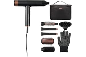 Princess Airstyler Pro, 7 en 1, 3 Niveles de Calor y Velocidad, Función Iónica, Cool Shot, Cable de 1,8m, Bolsa de Viaje, 7 Accesorios, Guante Térmico, Motor BLDC, 2000 W, 01.529205.01.001