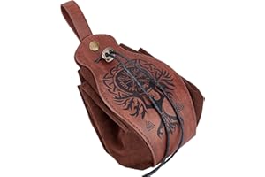 GORGECRAFT Pochette en Cuir Médiéval avec Cordon de Serrage Sac de Taille Imprimé Vintage Sac Banane Marron Portable pour Randonnée Taille Packs Accessoires de Déguisement, Modèle de Marteau de Loup