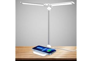 OLYCISM Lampa biurkowa, lampa biurkowa LED, ściemniana, lampa biurkowa z 6 kolorami i 10 poziomami jasności, bezprzewodowe ładowanie telefonów komórkowych, lampa biurowa, lampka do czytania, złącze USB