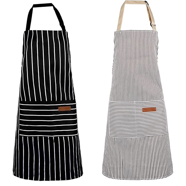 Rongxze 2 Pack Tablier De Cuisine, Étanche Tabliers Réglables Avec 2 Poches Pour Homme Et Femme, Tablier De Chef Noir Pour Cuisine, Restaurant, Barbecue, Maison, Jardinage, Café, Coiffeur