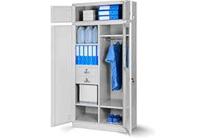 JAN NOWAK Szafa Uniwersalna C117 Szafka na Akta Biurowa Socjalna Metalowa do Przechowywania Drzwi skrzydłowe Szuflady Malowana Proszkowo Blacha Stalowa Zamykana 185 cm x 90 cm x 50 cm (Szara)