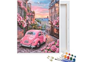 JATOK Paint by Numbers Kits for Adults, Painting Kits for Beginners On Colored Canvas, Easy DIY Acrylic Pigment Drawing Paintwork for Home Wall Decor 12x16in,Car with Frame