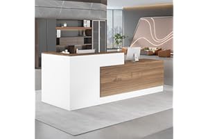 UKETO Moderne Empfangstheke aus Holz - L-Form Empfangstresen für Büros multifunktionaler Empfangstisch mit großzügigem Stauraum Geeignet für Büros Rezeptionen Hotels (rechts hoch-B, 200CM)