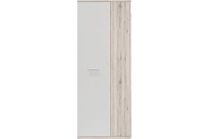 ‎FORTE FORTE NET106 Schrank 70, Schuhschrank, Garderobenschrank, Abstellraum, Drehtürenschrank, 2-türig mit Einlegeböden, Weiß mit Holzdekor: Sandeiche, 69 cm breit x 179 cm hoch x 35 cm tief