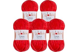 ‎WOLLIDU Wollidu Gina Chenille Garn zum Stricken und Häkeln 5 x 100g/120m Set 100% Polyester - Rötliches Orange