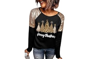 For G and PL Weihnachten Damen Langarmshirt Rundhals Druck Schwarz S-XXL