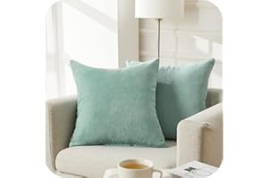 Topfinel Juego 2 Fundas Cojines Cama Sofas de Chenilla Algodón Lino Duradero Almohadas Decorativa de Color sólido para Sala de Estar, sofás, Camas, sillas Dormitorio Jardín Coche 45x45cm Azul