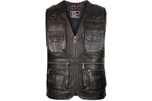 MDM mens biker leather vest for casual wear and hunting,fishing and chopper XX-Large Black