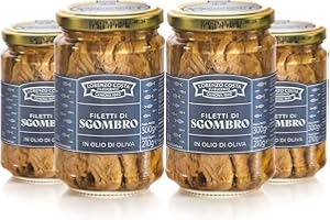 LORENZO COSTA FU EUGENIO Filetti di sgombro pescati in Sicilia | Filetti sgombro | Sgombro sott'olio | Filetto di sgombro | Sgombro vetro | Vasetto da 300gr (4 Pezzi)