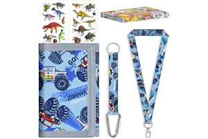 sundee Kids Wallet for Boys Girls 5-16, Box-Packed Boys Trifold Wallet with Lanyard and Zipper Coin Pocket for Kids Toddler Children, Novelty Sports Wallet with Stickers and Card Holder -Blue Car