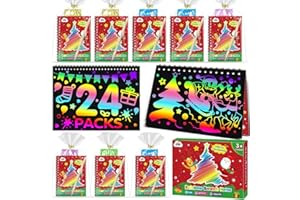 ZMLM Libri Scratch Art Bambini Regalini Kit Disegno, Fogli Arcobaleno Craft Notebook con Stilo Stencil Scratch Libri Painting Paper per regalini fine Festa Compleanno Bambini (24PCS Natale)
