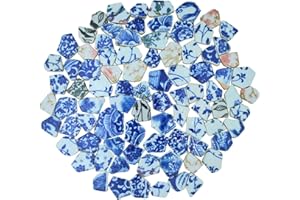 Yuvori Carreaux de mosaïque irrégulière en porcelaine bleue et blanche, 0,5 kg, faits à la main, salle de bain, salon, cuisine, extérieur (mélange de couleurs, moyen)