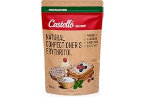 ‎CASTELLO SINCE 1907 Natürliches Erythrit - Puderzucker | 10g = 7g Zucker | Natürlicher Zuckerersatz - 0 Kalorien - 0 Glykämischer Index - Keto und Paleo - 0 Netto-Kohlenhydrate - Kein GVO - Castello since 1907-850g
