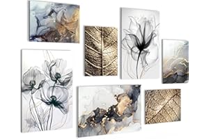 Novart Set di Decorazione da Parete con Quadri con Fiori Astratti Cuadri - PRONTO PER ESSERE APPESO - Non Necessita di Cornice - Camera da Letto Salotto Cucina - N032572a
