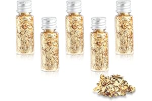 VODUNS Foglia Oro Alimentare 5 Bottiglie Multifunzionale Commestibili Raffinata Fiocchi di Fogli D'oro per Cucina Fai da te Decorazione Alimenti Dessert Torte Gelati Chocolat Vino Bevande Artigianato Unghie