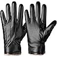 Winter Leather Gloves For Men, Warm Thermal Touchscreen Texting Typing Dress Driving Motorcycle Gloves With Wool Lining (Black-XL)