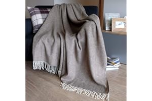 Linen & Cotton Klassische Decke Wolldecke Merino Wolle Wohndecke Kuscheldecke STONEWOLD mit Fischgrätenmuster - 100% Merinowolle, Braun/Natur (140 x 200 cm), Sofadecke Tagesdecke Überwurf Plaid Sofa