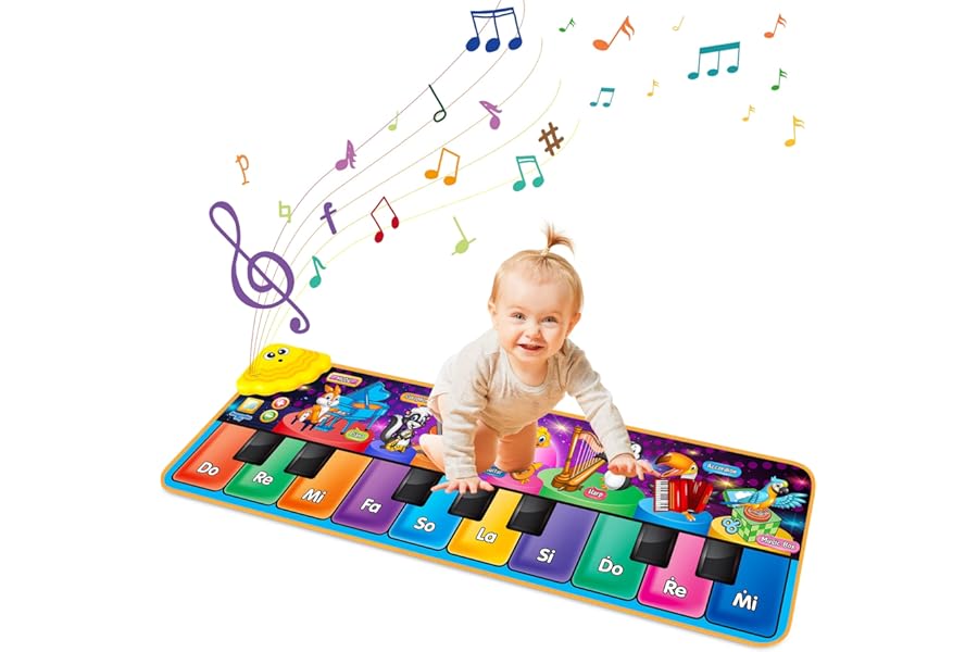 Kids Animals Musical Piano Mats with 10 Piano Keyboard,25 Music Sounds,7 instrument sounds,Dance Mat,Musical mat,Musical toys,Early Education Interactive Toys for 1 2 3 4 5 6 Years Old Girls Boys