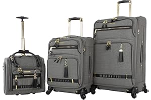 Steve Madden Designer Luggage Collection- 3 Piece Softside Expandable Lightweight Spinner Suitcases- Travel Set Includes Under Seat Bag, 20-Inch Carry on & 28-Inch Checked Suitcase, Peek-A-Boo Grey
