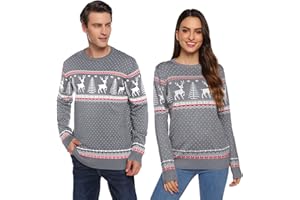 Sykooria Pullover Damen Herren Strickpulli Weihnachten Ugly Christmas Sweater Rundhals Weihnachtspullover mit Schneemann Rentiermuster