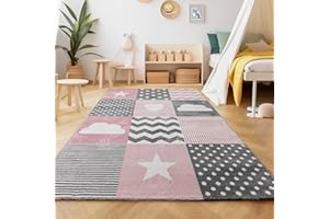 ‎SIMPEX SIMPEX Children's Room Rug Heart and Star Design Short Pile Children's Rug Girls Play Mat Modern Design Baby Room Rugs for Boys and Girls Extra Soft and Hypoallergenic 160 x 230 cm