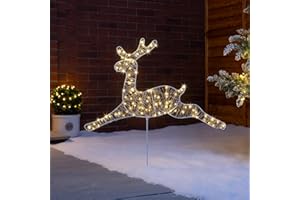 Christow Reindeer Christmas Light Outdoor Garden Path Decoration, Flashing Warm White Micro LED Silhouette with Ground Stake, Battery Powered with Timer (H42cm x W72cm)