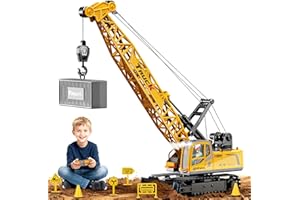 Cheffery 1:16 Kran Ferngesteuert, 13 Kanälen Große RC Kranspielzeug mit Schiebeschild Lichter Spray Realistische Soundeffekte, Ferngesteuerter Kran Geschenke für Junge Mädchen 6+ Jahre (Gelb)