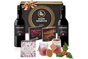 Valeli,Cesta gourmet para regalar.Pates ibérico, frutas del bosque. Vino 2 botellas 0,25cl y velas.Regalo original dia del padre, dia de la madre (Tinto Roble)