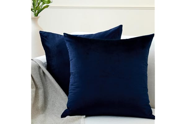 Encasa kuddöverdrag i sammet, 40 x 40 cm, set om 2, fyrkantiga kuddöverdrag för soffa, stol, säng, marinblå, enfärgad, mjuk