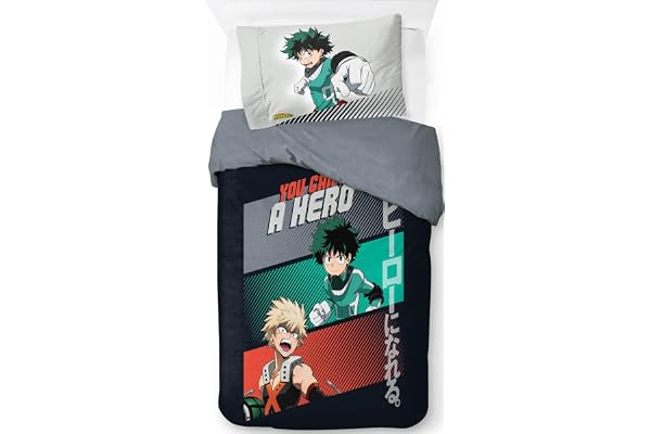 Jay Franco Barn Sony My Hero Academia Enkelt påslakanset – 100 % bomull supermjuka sängkläder med örngott, officiell licensierad produkt, multi, 2-delat set