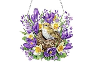 DOMROM Diamond Art Painting Anhänger, Vogelnest Diamond Painting Fensterbilder anhänger, Blumen Diamond Painting Hängende Ornament für Kinder Erwachsene Diamant Malerei Basteln Tür Wand Fenster Deko