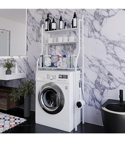 Scaffale Sopra Lavatrice A 3 Ripiani | Mobile Da Bagno Salvaspazio Bianco E Legno - Foto 7