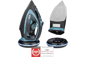 TZS First Austria - Fer à repasser à vapeur sans fil avec station 2400W - Réservoir de 450 ml, système anti-goutte, température et intensité réglables et semelle en céramique - Avec vapeur verticale