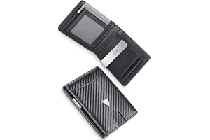 wilbest® Wallet Mens, Leather Wallet, RFID Blocking Wallets Mens with Money Clip, Coin Pocket, Credit Card Holders & ID Window. Slim Bi-fold Carbon Fibre Wallet for Men Gents with Gift Box - Black
