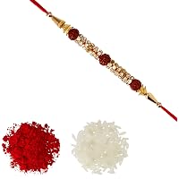 Aheli Fancy Rudraksha AD Ring Rakhi with Roli Chawal Tilak For Men Boys (Golden) (R17453RA)