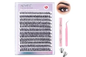 PEPHUCA Zestaw do przedłużania rzęs Cluster Lashes, sztuczne rzęsy, zestaw 9-10-11-12-13-14-15-16 mm, mieszana długość, 240 szt. 40D D Curl Clusters z pęsetą Bond i Seal, naturalny wygląd, "zrób to sam" w