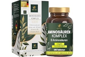 ‎VITACTIV NATURAL NUTRITION VITACTIV Aminosäuren Komplex Hochdosiert - 180 Tabletten, ca. 6000mg pro Tag - 8 essentielle Aminosäuren EAA, plus 4 Cofaktoren - Vitamin B6, B12 - Für Sport & Aktivität - Vegan, Laborgeprüft