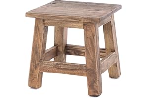 DESIGN DELIGHTS - Sgabello Palo, stile rustico e vintage, 27,5 x 26 x 26 cm, legno di mogano riciclato, sgabello in legno, tavolino, colore: 01, naturale vintage